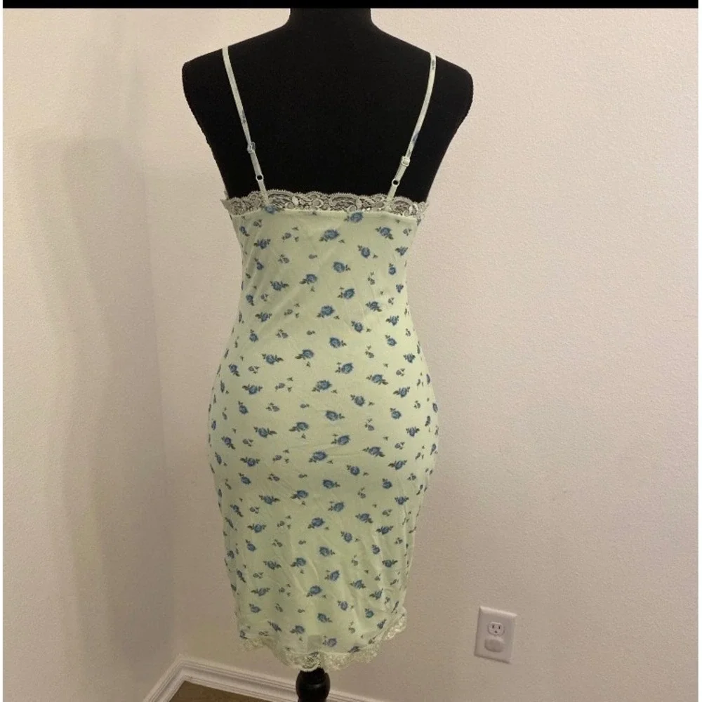 Wild Fable Slip Dress XS‎ Light Green Blue Floral Y2K Fairy Strappy Lace Mini